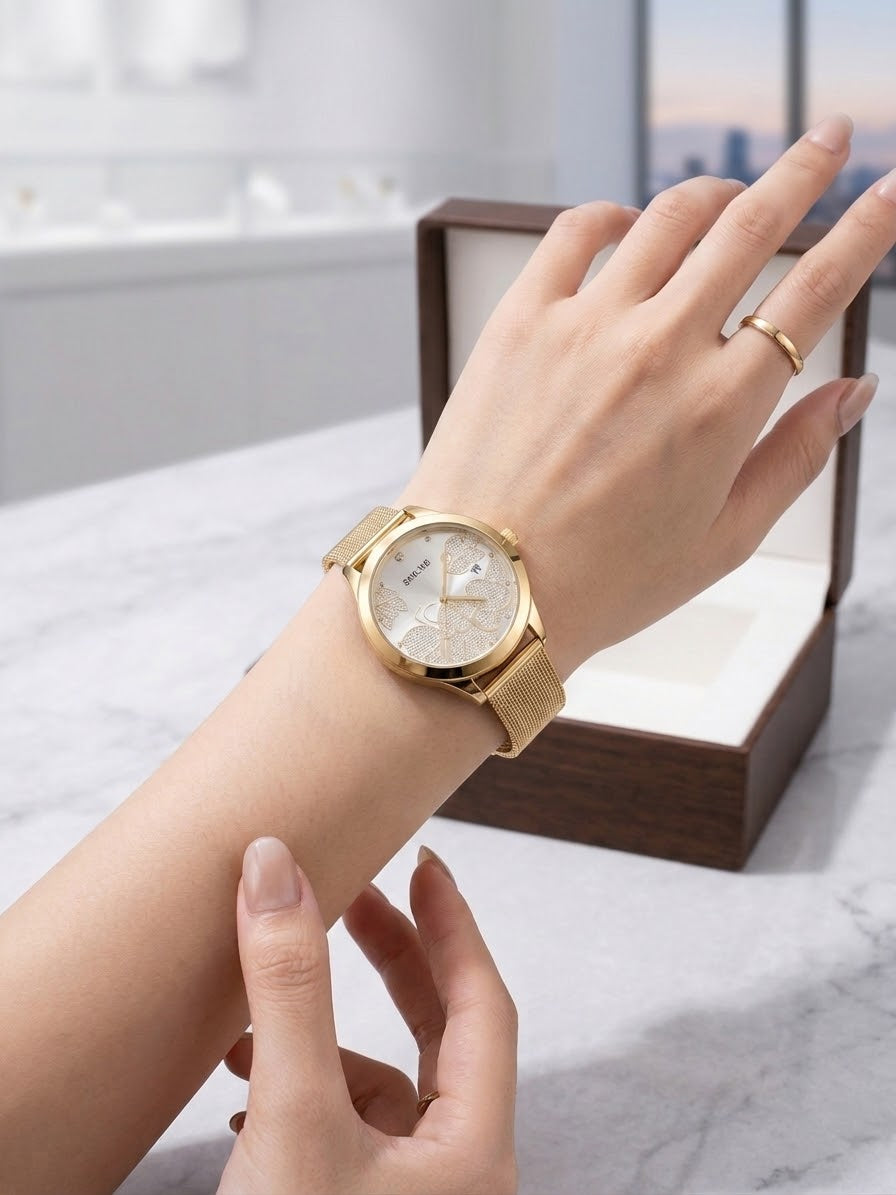 Conjunto de Reloj Frick Skyline Dorado con dos Pulseras