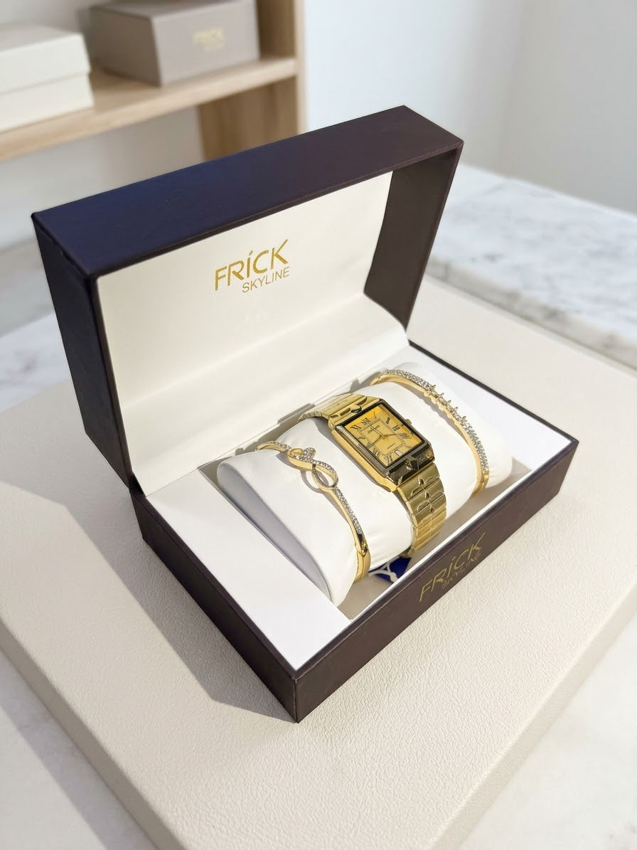 Reloj de Lujoso Diseño Geométrico "Skyline" con Pulsera Dorada