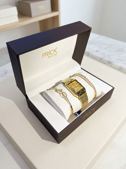 Reloj de Lujoso Diseño Geométrico "Skyline" con Pulsera Dorada