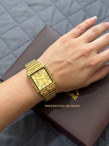 Reloj de Lujoso Diseño Geométrico "Skyline" con Pulsera Dorada