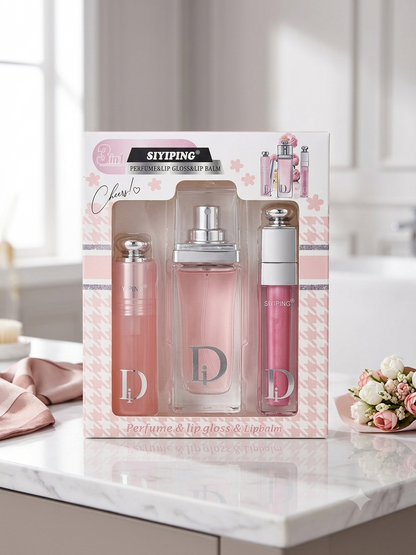 Set de perfume DI + Gloss y Barra de labios.