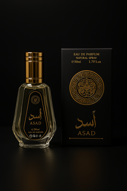 Perfume Asad 50 ml | Eau de Parfum Ámbar-Vainilla con Pimienta, Café y Maderas