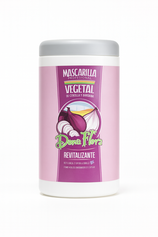 Mascarilla capilar Dona Flora vegetal de cebolla y bardana 1000 ml – efecto revitalizante y fortalecedor.