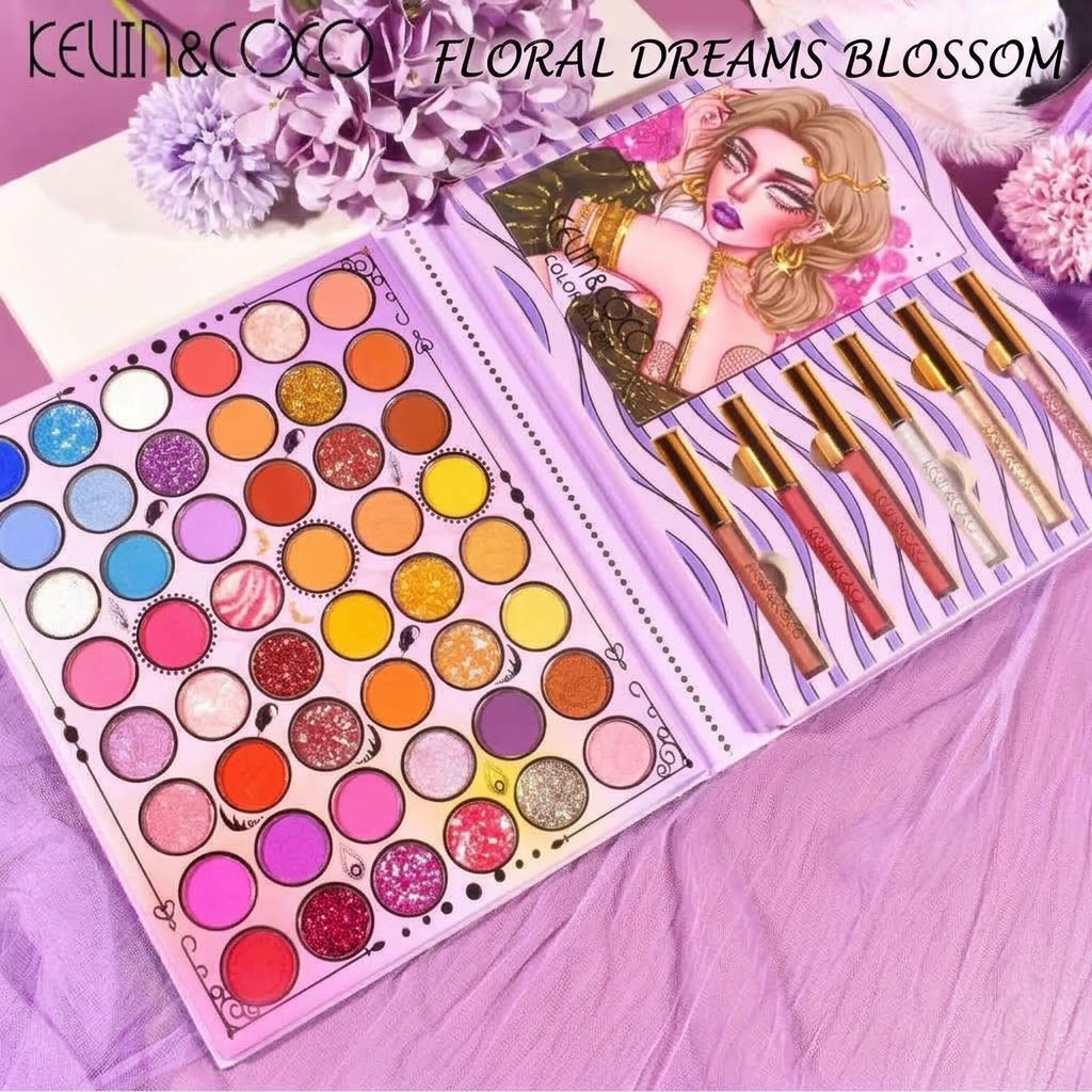 Paleta de Maquillaje Kevin & Coco "Floral Dreams Blossom" – Sombras y Brillos de Labios